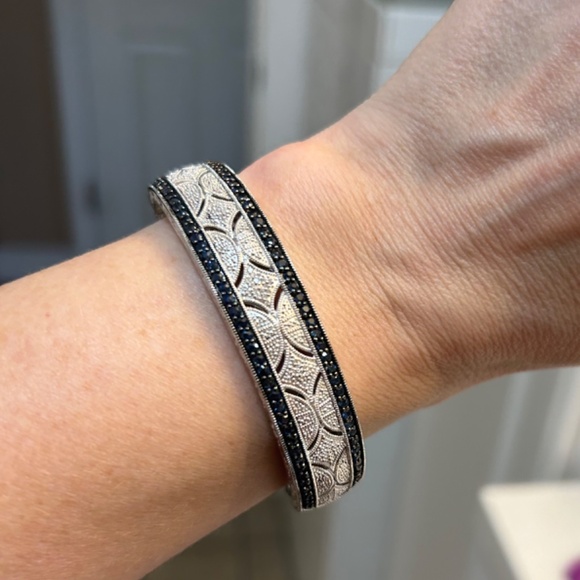 Ladies Sapphire & Diamond Sterling Silver Antique Style Bangle Bracelet - Picture 4 of 8